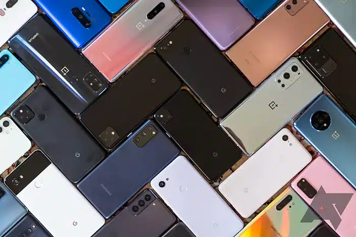 Abstract background of various android phones